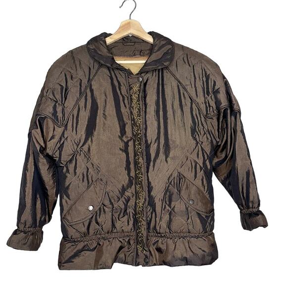 London Fog Towne Quilted Puffer Jacket Dark Olive/Brown Medium Insulated/Lined - Picture 1 of 6